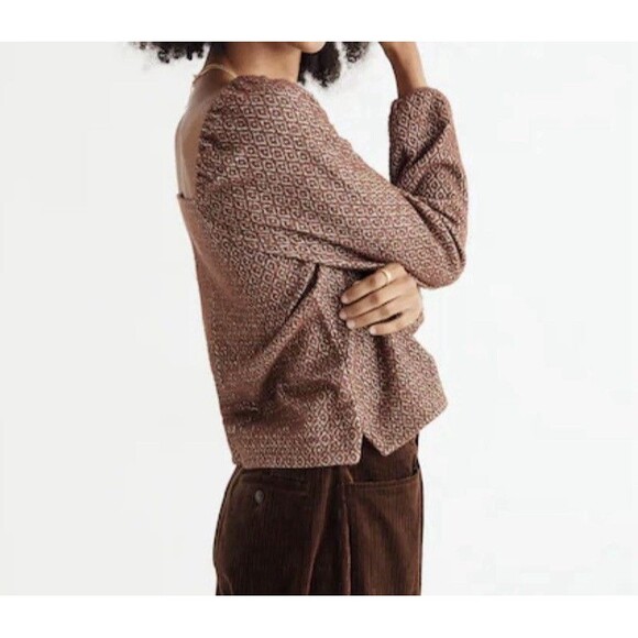 Madewell Puff Sleeve Chocolate Brown Textured Indie Boho Blouse, Plus Size 4X - Picture 2 of 10